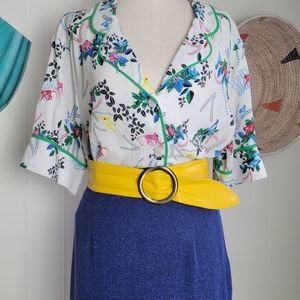 Vintage 80s leather yellow belt oversized buckle